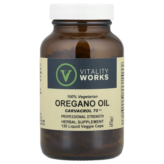 Vitality Works Oregano Oil, Carvacrol 70™, 510 mg, 120 Liquid Veggie Caps