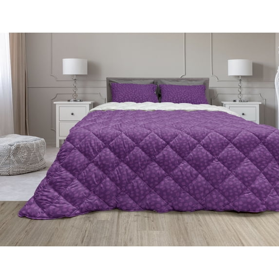 Plum Comforter & Sham Bedding Set, Monotone Demonstration of Repetitive Ripe Fruits Natural Organic Botany Foods, 3 pcs Duvet Set Microfiber Filling Quilt, 5 Sizes, Purple and Violet, by Ambesonne
