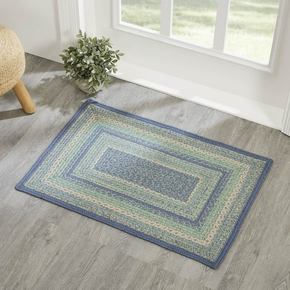 VHC Brands Jolie Farmhouse 24"x36" Accent Rug Blue Textured Jute Striped Pad Rectangle Floor Decor