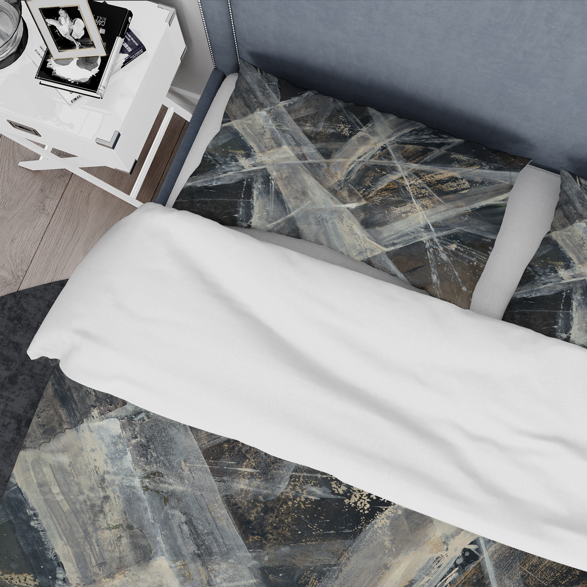 Designart 'Abstract Glacial Black and White Painting' Geometric Duvet Cover Set