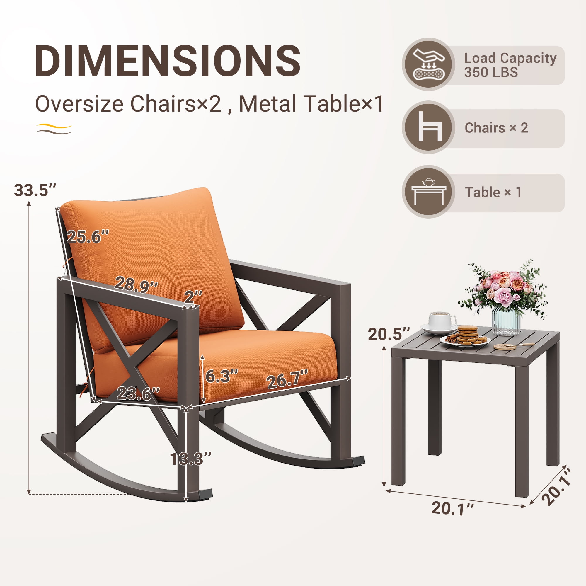 ꙳★*゜♻️ PATIO ꙳★*゜ ECOPATIO Rocking Chair Bistro Set,3 Piece Outdoor Patio