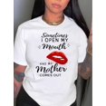 thumbnail image 1 of Chic Red Lips & Letter Print Women's T-Shirt - Casual Crew Neck, Short Sleeve, Stretchy Polyester Blend, Machine Washable - Perfect for Summer, 1 of 6