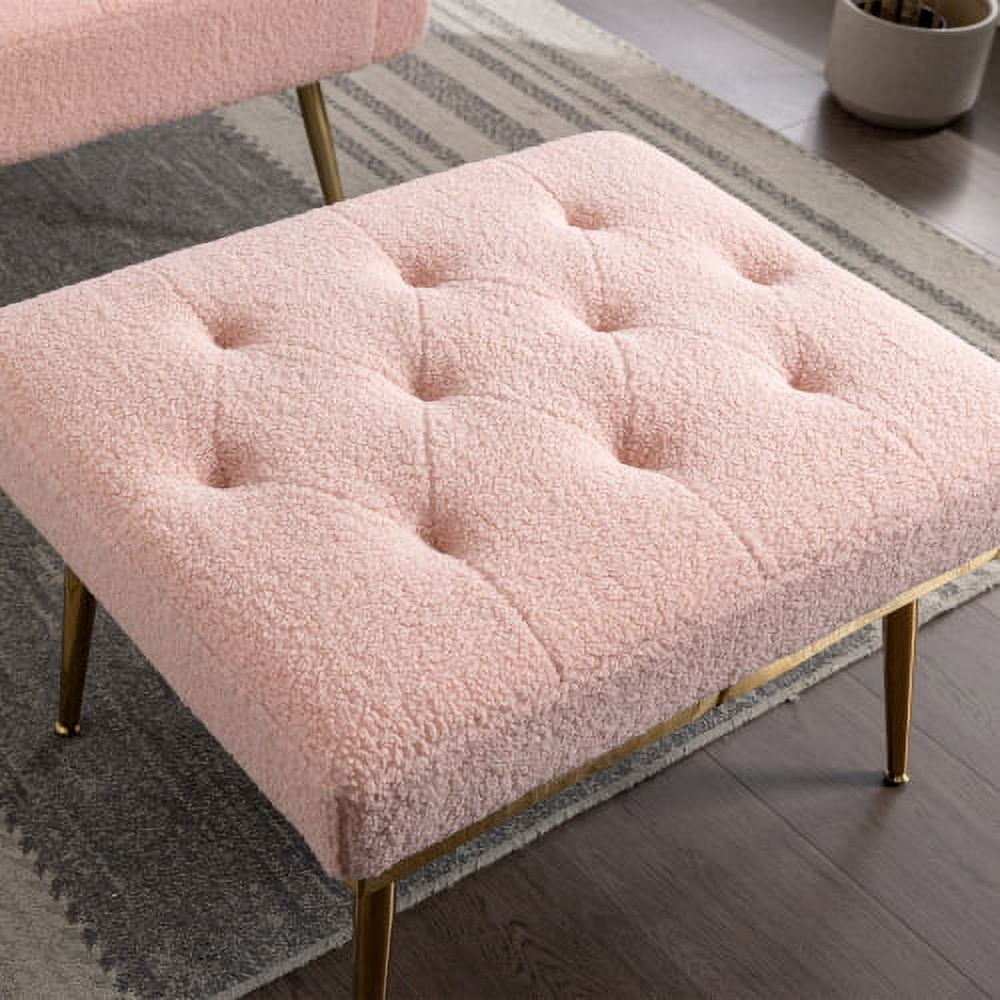 BSHTI36.61'' Wide Modern Accent Chair With 3 Positions Adjustable Backrest, Tufted Chaise Lounge Chair, Single Recliner Armchair Gold Legs For Living Room, Bedroom (Pink)