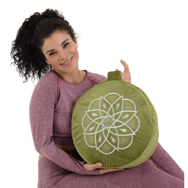Zafu de Meditación Naturalness - Cojín Ultraligero con Funda de Transporte - Relleno de Fibra de Coco y Espuma - Ideal para Yoga, Mindfulness y Relajación - Adaptable, Cómodo y Portátil Color Verde