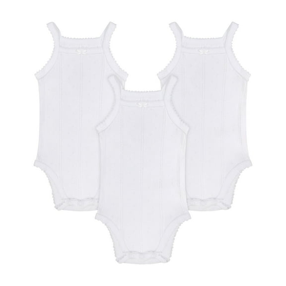 Buyless Fashion Baby Girl White Eyelet Camisole Sleeveless Onesies In Soft Cotton