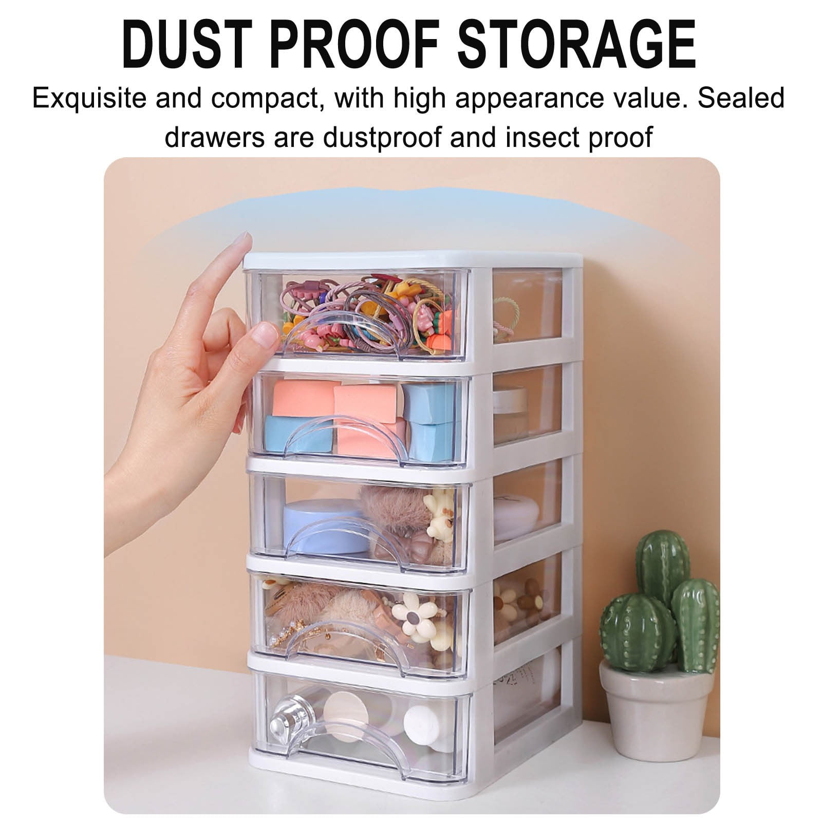 Lagre Storage Box with 2 Drawers,Transparent Desk Organizer,Storage Drawers,Desktop Drawer Organizer,Suitable for Living Room, Bedroom, Study(5.6x7.2x11.4inch)