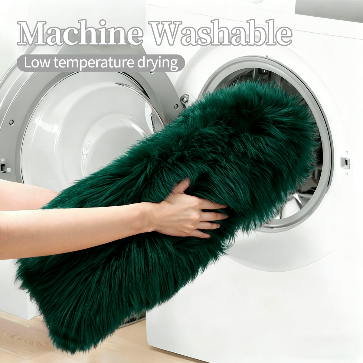 Faux sheepskin area rug 6'x6', green machine-washable plush rug, suitable for placing beside the bed in the bedroom, living room, or kids' room