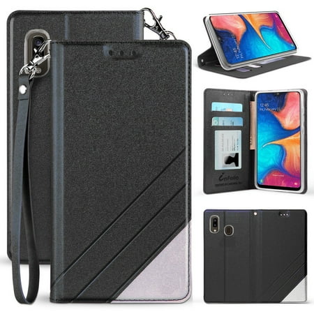 Galaxy A20 Case, Infolio Wallet Cover with Credit Card ID Slot, View Stand [Bonus Wrist Strap Lanyard] for Samsung Galaxy A20 Phone