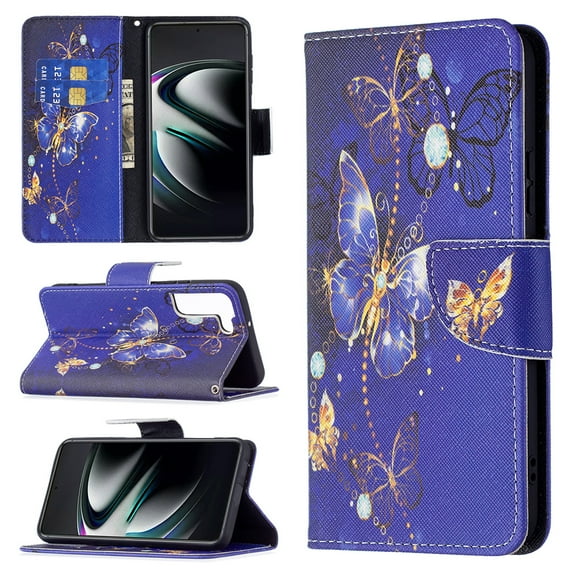 Galaxy S21 FE Case Cute Embossed Pattern Premium Leather Wallet Cover Flip Stand Credit Card Slots Pocket Holder Magnetic Closure Folio Case for Samsung Galaxy S21 FE, Purple Butterfly