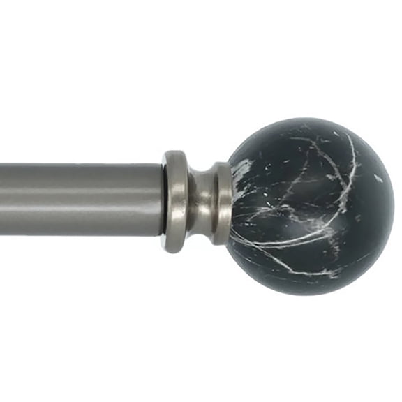 MERIVILLE 1" Single Curtain Rod Set, Adjustable 28–48 Inches, Black Marble Ball Finials, Gunmetal