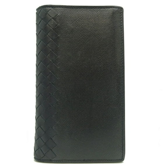 Pre-Owned Bottega Veneta Intrecciato Cangle Long Wallet Men's 113993 Leather Black (Fair)
