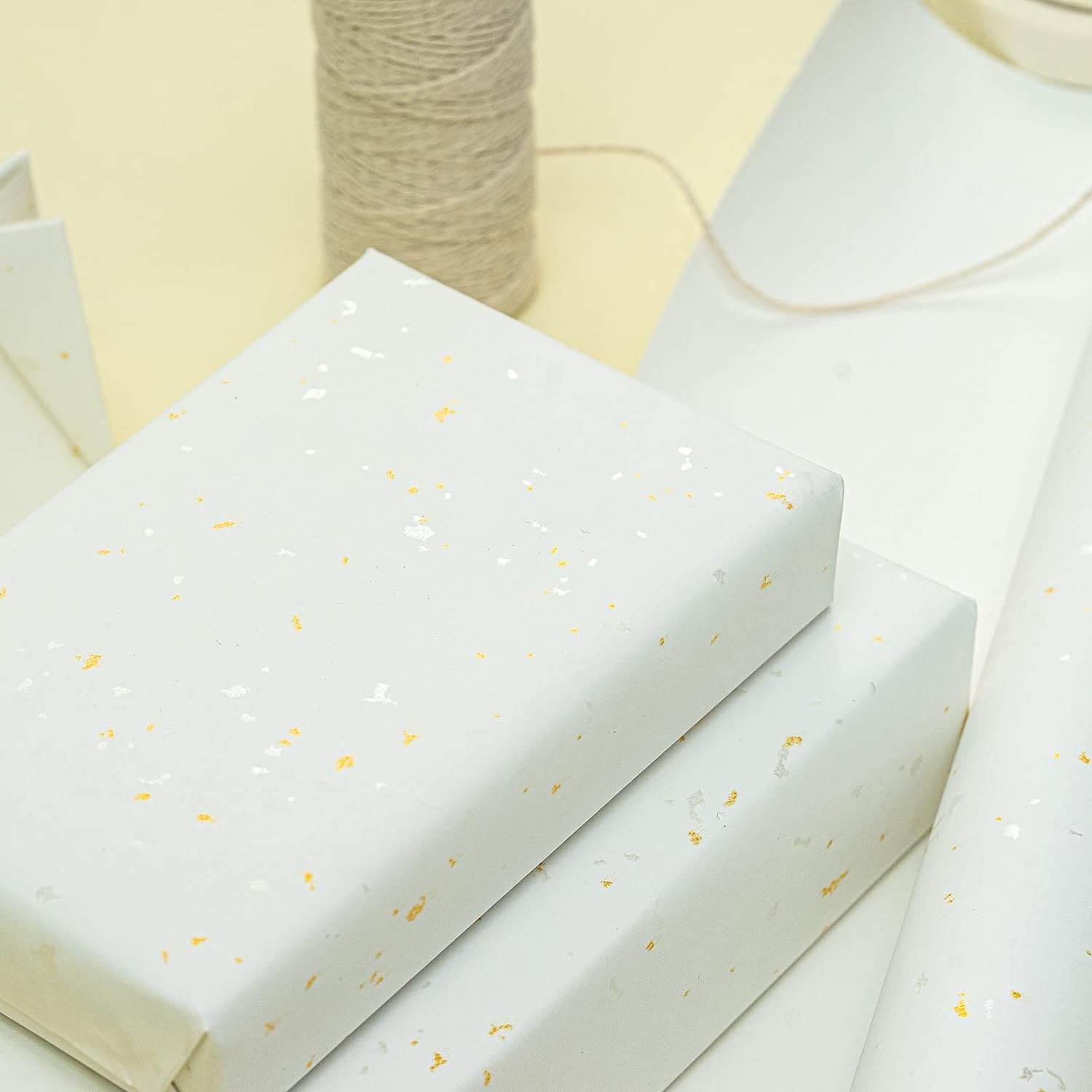 30 Inch Jumbo Ivory Wrapping Paper Roll - 30 Inch x 16.5 Feet - Ivory Gold Design with Silky Touch Perfect for Birthday, Holiday, Wedding, Baby Shower
