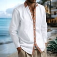 thumbnail image 3 of Men's Casual Long Sleeve Linen Shirt Bohemian Loose Lapel Cardigan for Spring Fall Relaxed Wear,White,XL, 3 of 9