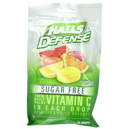 6 Pack Halls Defense Vitamin C Drops Sugar Free Assorted Citrus 25