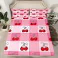 thumbnail image 3 of Homewish Girly Pink Cherry Twin Sheet Sets for Girl, Cartoon Fruit Cherry Twin Fitted Sheet, Ribbon Bowknot Flat Sheet, Microfiber Bedroom Decor, 3pcs, 3 of 8