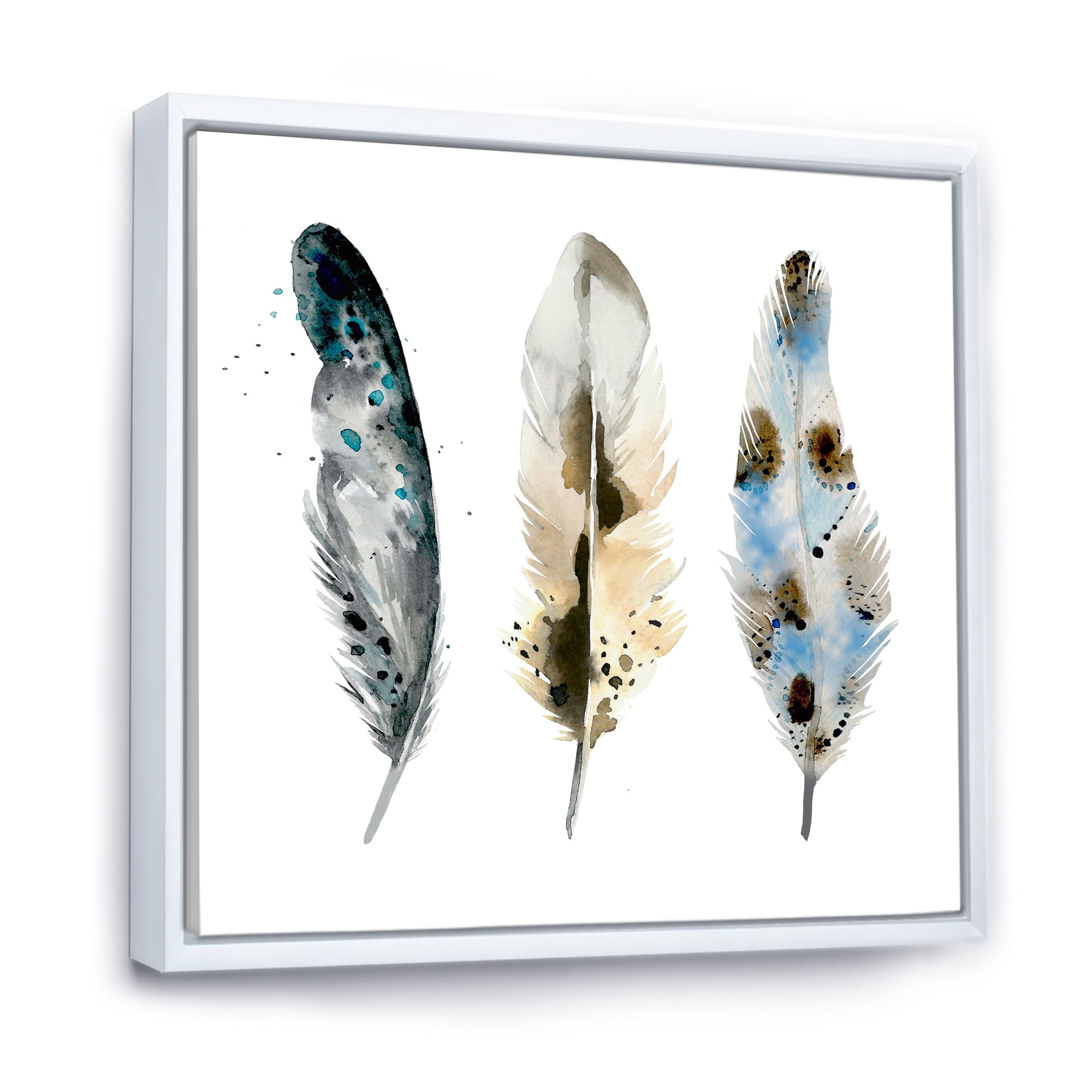 Designart 'Colourful Boho Art Feathers V' Bohemian & Eclectic Framed Canvas Wall Art Print