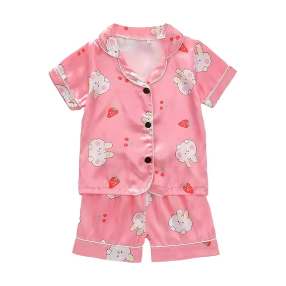 Zshosam Pjs Kids Girls Toddler Girls Pajama Set Satin Silk Button Down Shirt Shorts Sleepwear Size 12 18 Months,(Watermelon Red 12-18 Months)