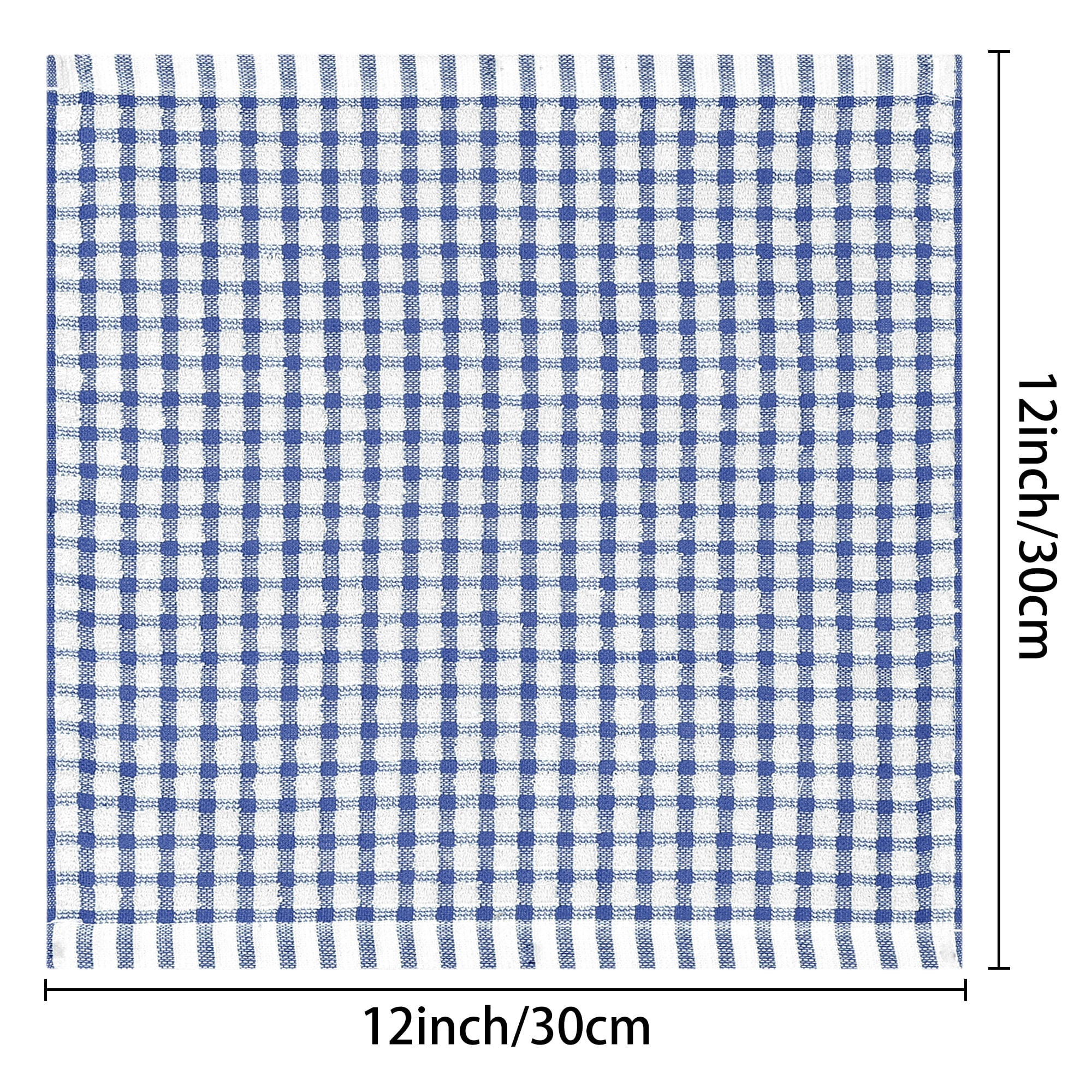 REGALWOVEN 100% Cotton Kitchen Dish Towels, 12 Pack Checked Dishcloths Set for Drying Dishes Blue 12" x 12"