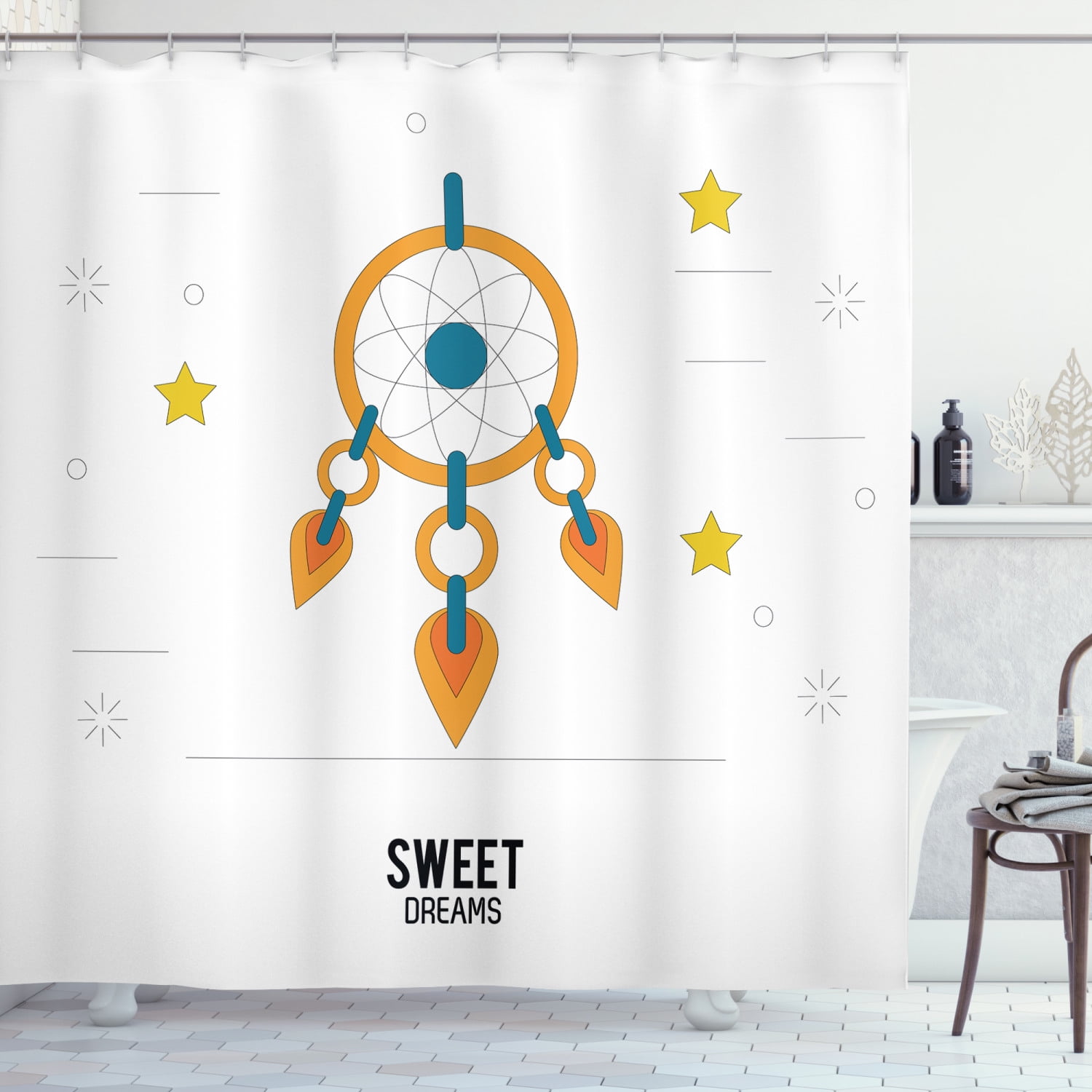 Sweet Dreams Shower Curtain, Dream Catcher Design with Stars Stripes