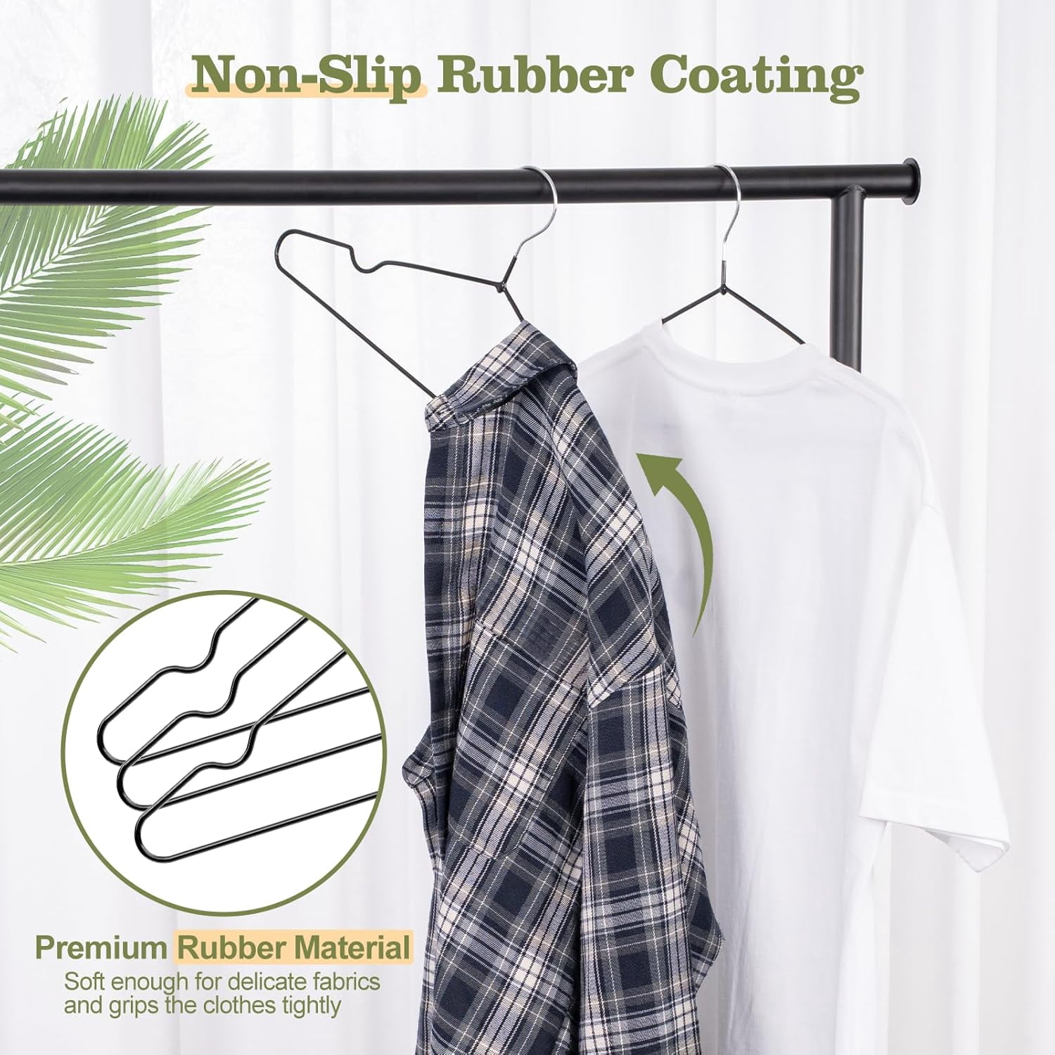 UEAKPIC Rubber Coated Metal Suit Hangers 50 Pack, Space Saving Ultra Thin Design for Strap Dress, Camisole, Pants, Coats, Black