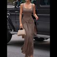 thumbnail image 4 of Vestido de Verano para Mujer, Sin Mangas, con Cuello Cuadrado, Sexy, con Doble Forro, Ajustado, y Maxivestido. Caqui M, 4 of 9