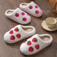 thumbnail image 3 of Men's and Women's Embroidered Fruit Warm Cotton Slippers for Couples Home Indoor House Shoes, Red, 42, 3 of 4
