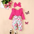 thumbnail image 4 of bbymog Toddler Outfits for Girls 3 Piece Long Sleeve Knitted Toddler Romper and Pants with Headband 3-24 Months Baby Girl Clothes Hot Pink 18 Months, 4 of 9