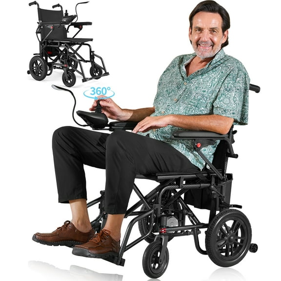 Upgrade Electric Wheelchair,Lightweight Portable Electric Wheelchairs for Adults,Sunderwell Motorized Wheelchair with 360°Joystick,286lbs Capacity,Black