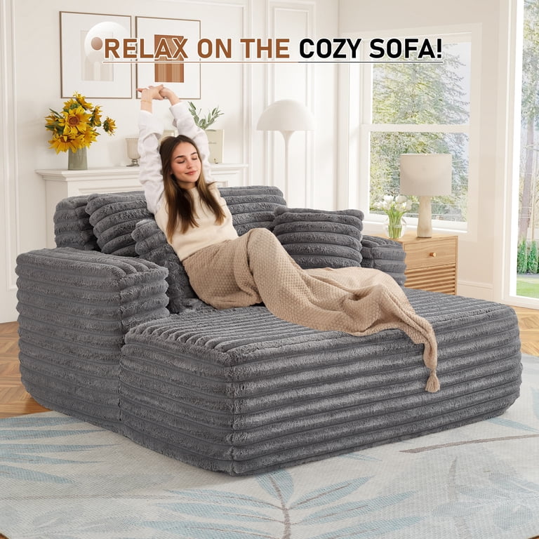Muumblus Oversized Indoor Chaise Lounge Chair with Plush Corduroy