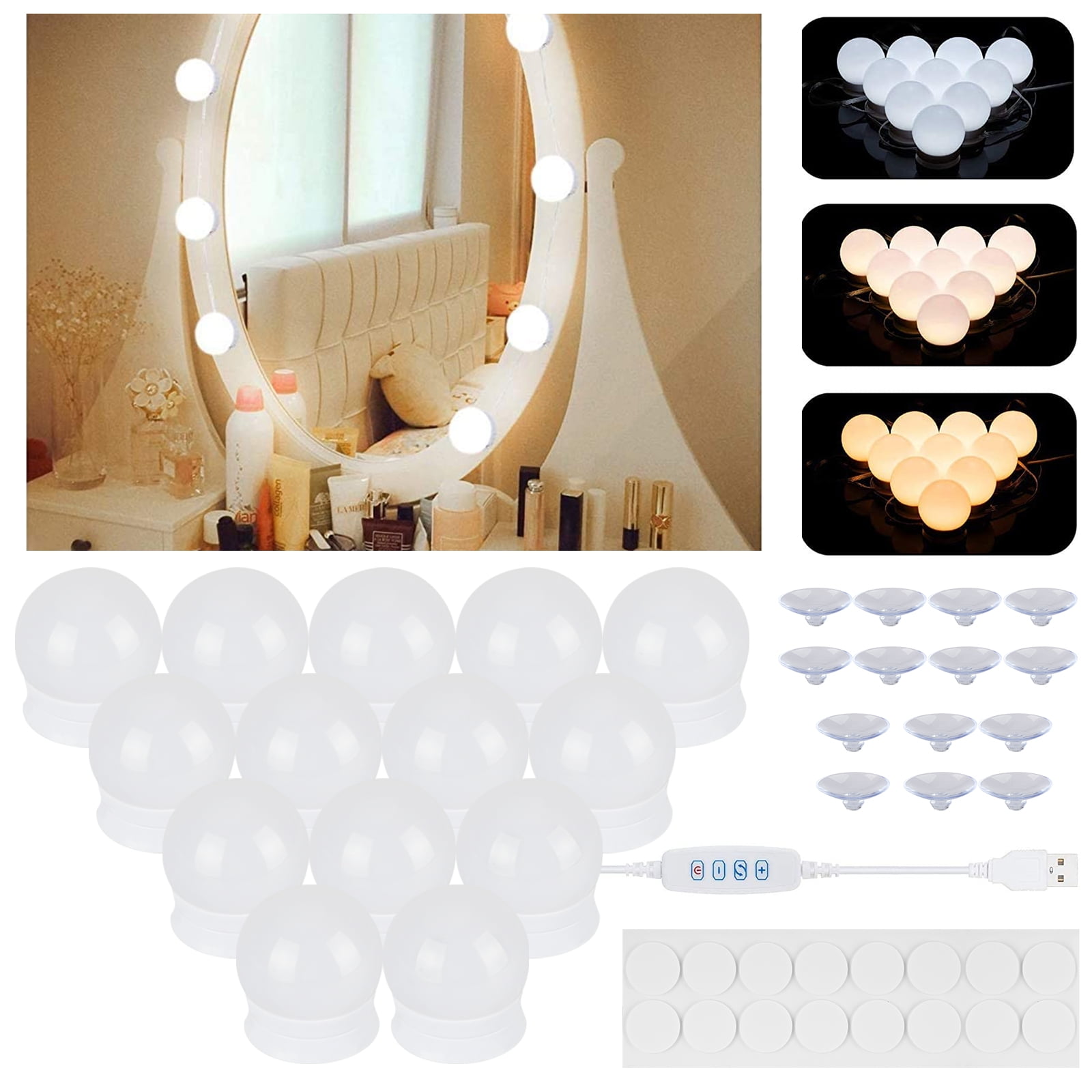 Makeup Vanity Lights for Mirror, EEEkit Hollywood Style LED Lighting Fixture Strip, Makeup Mirror with 14 LED Dimmable Bulbs Stick on Lights for Makeup Vanity Table Dressing Room Bathroom Wall