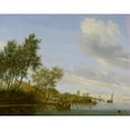 thumbnail image 2 of Jacob Salomonsz. van Ruysdael 24x20 Gold Ornate Framed and Double Matted Museum Art Print Titled - River Landscape with a Ferry (1656), 2 of 4