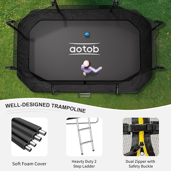 AOTOB 14x8ft Large Rectangle Trampoline for Kids and Adults,Big Outdoor Trampoline with Enclosure Net - Supports Up to 440 lbs,Birthday Party Gifts,Black