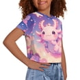 thumbnail image 4 of Uourmeti Axolotl Crop Top for Girls 10-12 Cute Short Athletic T-Shirt Summer Casual Loose Crew Neck Pullover Tops, 4 of 6