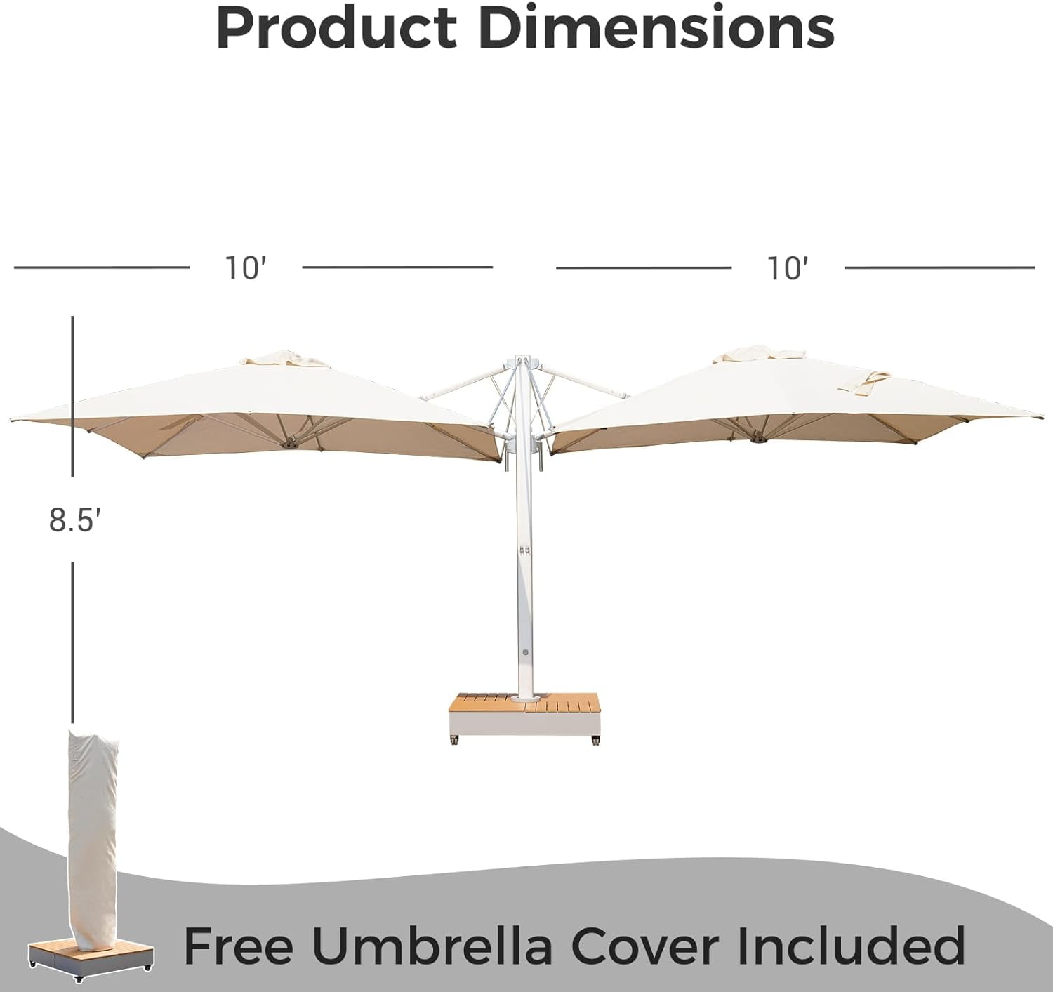 Grand Patio PLUTO 10x10 ft Double-Sided Outdoor Cantilever Umbrella with Base & Cover
