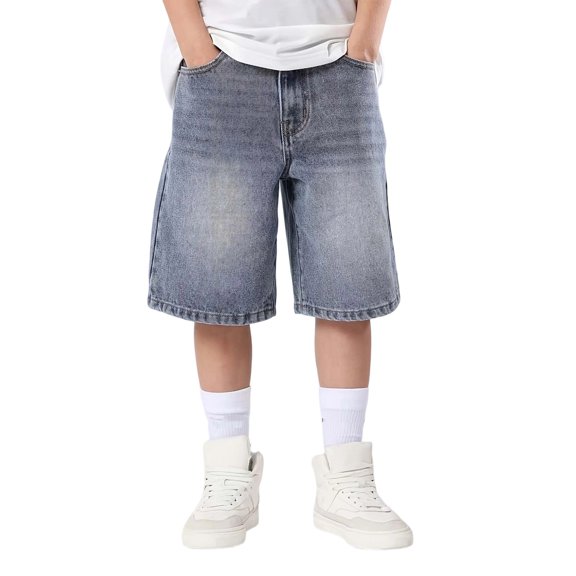 FYDUU Boys Baggy Jean Shorts Jorts Lightweight Boys Denim Shorts for Summer Loose Fit Wide Leg Denim Shorts Back To School Casual Wear Stylish Slacks 5-6 Years