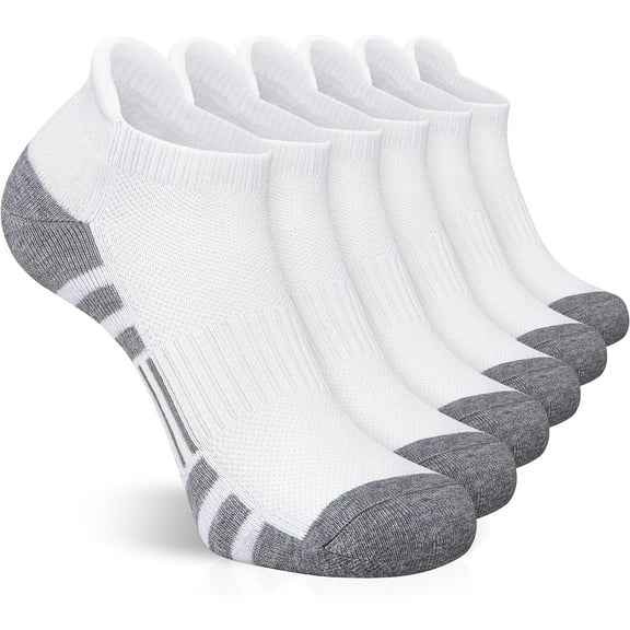 Ankle Athletic Running Socks Low Cut Sports Socks Breathable Cushioned Tab Socks for Men Women 6 Pairs White 9-12
