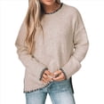 thumbnail image 1 of Suéter de Cuello Redondo para Mujer, Larga, Tejido con Abertura Lateral, Otoño-Invierno 2025. Caqui L, 1 of 8