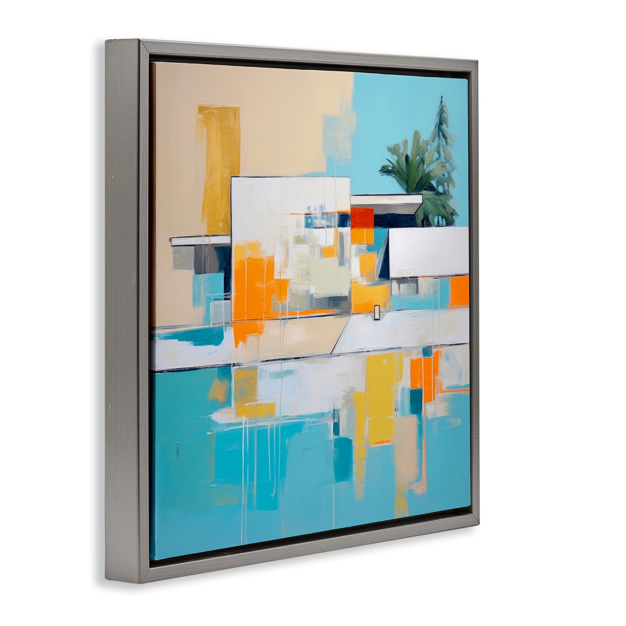 Stupell Industries Tropical Abode Abstraction Town & City Painting Gray Floater Framed Canvas Art Print Wall Art, 18 x 18