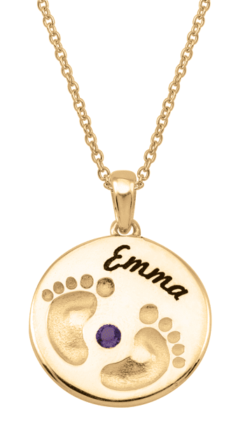 Personalized round Baby feet pendant in 10k Gold by Jewlster