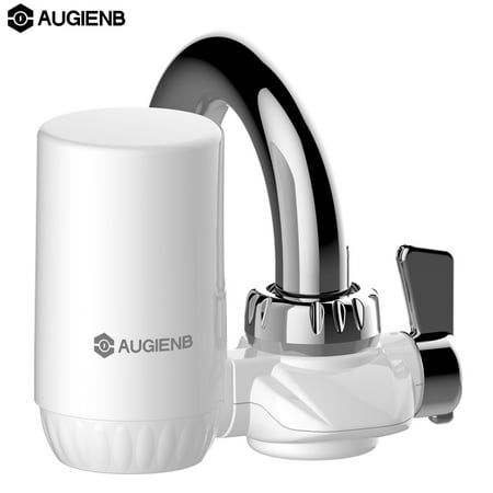 Double Outlet Water Filter System, AUGIENB Water Faucet Filtration 3-Stage System with Filter Change Reminder, Reduces Lead, BPA Free, Fits Standard Faucets,