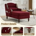 thumbnail image 5 of Chaise Lounge Chair Indoor, Upholstered Chenille Sleeper Sofa Bed with Wooden Armrests and Legs, Lazy Reading Chair Couch,  Bearing 500LBS, Red, 5 of 7