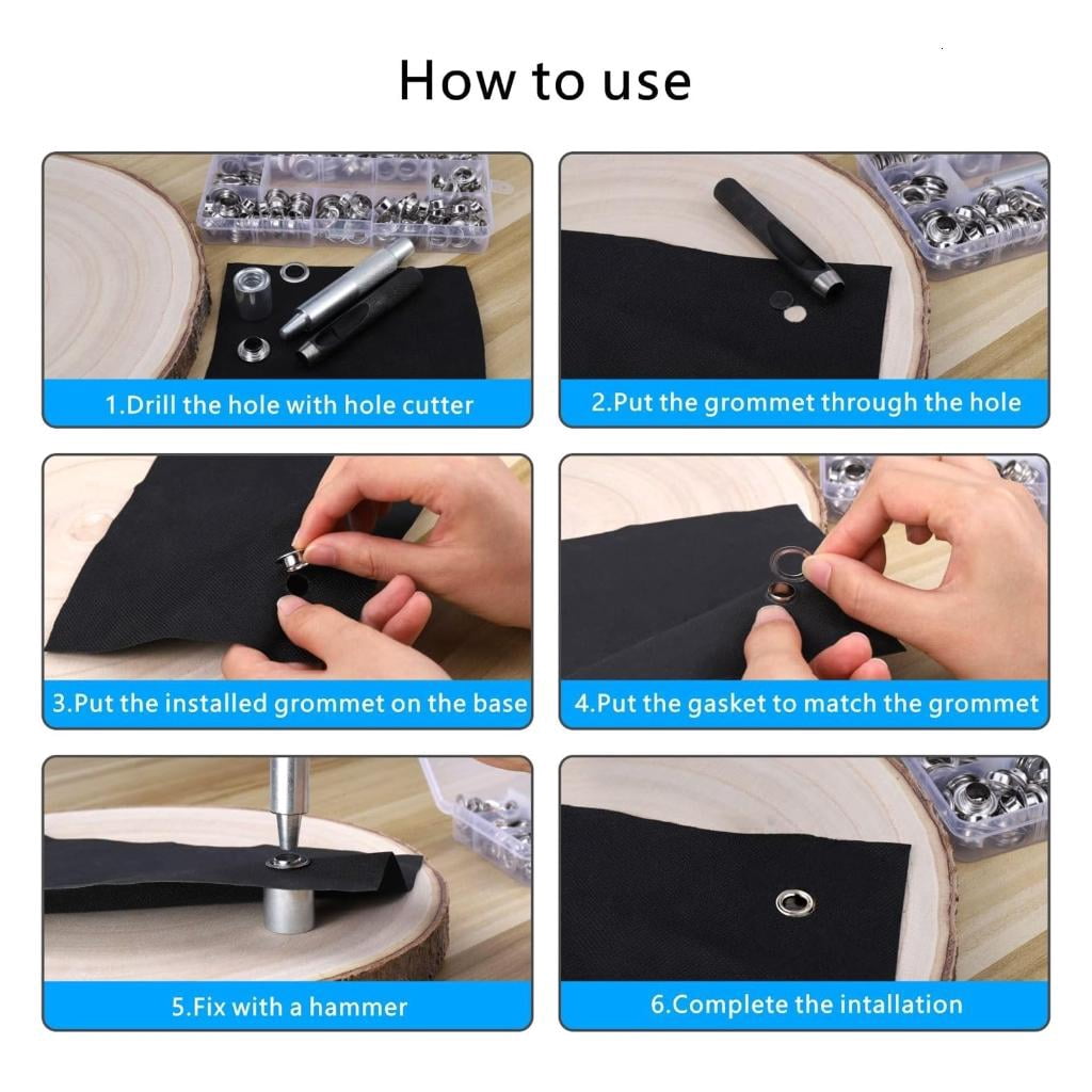 Grommet Setting Tool for Tarpaulin Fabric Curtains Shoe Craft Making 120 Sets Grommet Tool Kits, Grommets Eyelets Kits