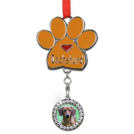 - Dachshund Ornament - I love Dachshunds Christmas Ornament - Place for a Picture of Your Favorite Dachshund - Hanging Paw Print Designs with Red Ribbon