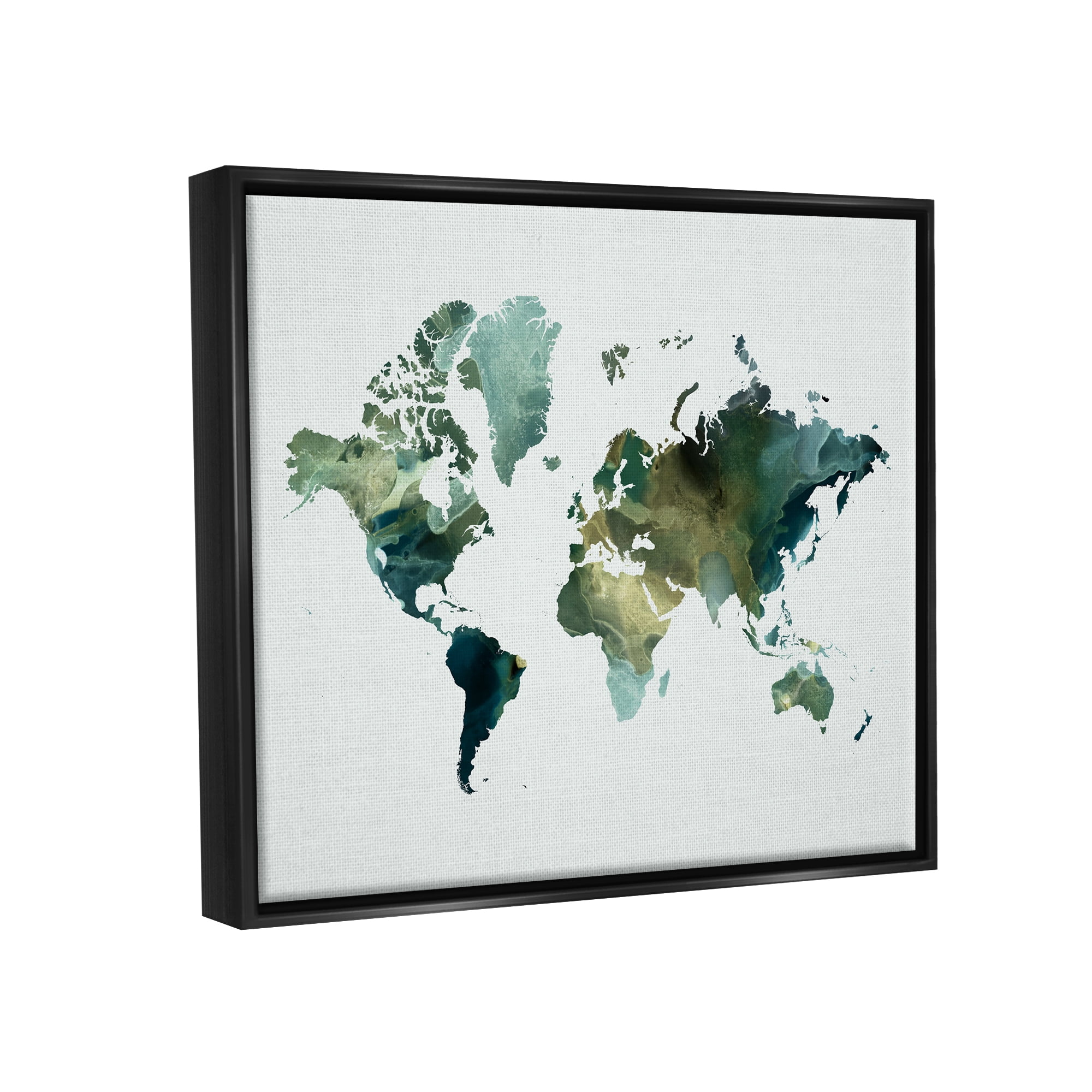 Stupell Green Toned World Map Travel & Places Painting Black Floater Framed Art Print Wall Art