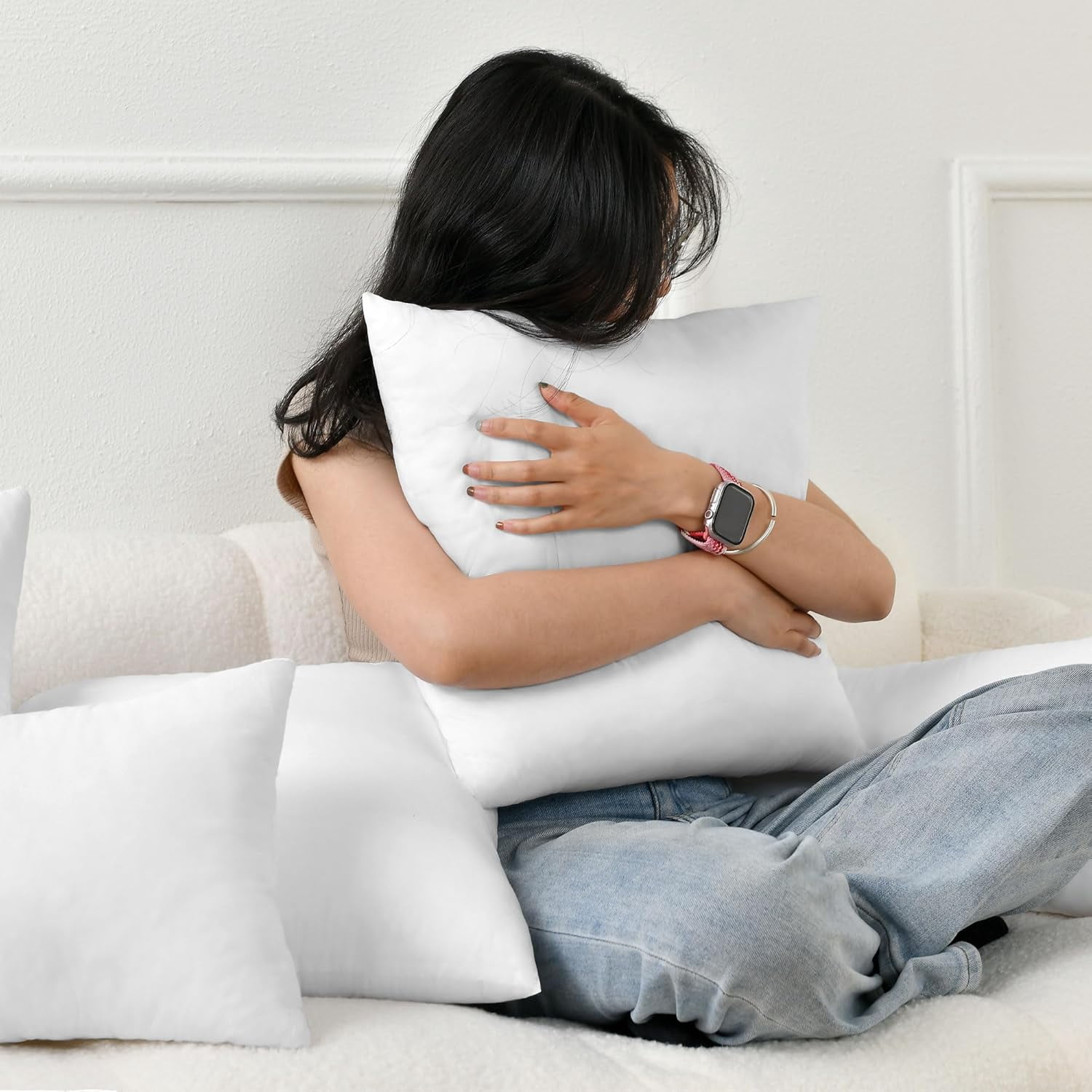 XWZO White Throw Pillow Inserts for Sofa, 18x18 Square Decorative Indoor Fluffy Pillow Stuffer, Plump Couch Cushion Pillow Stuffing 2 Pieces