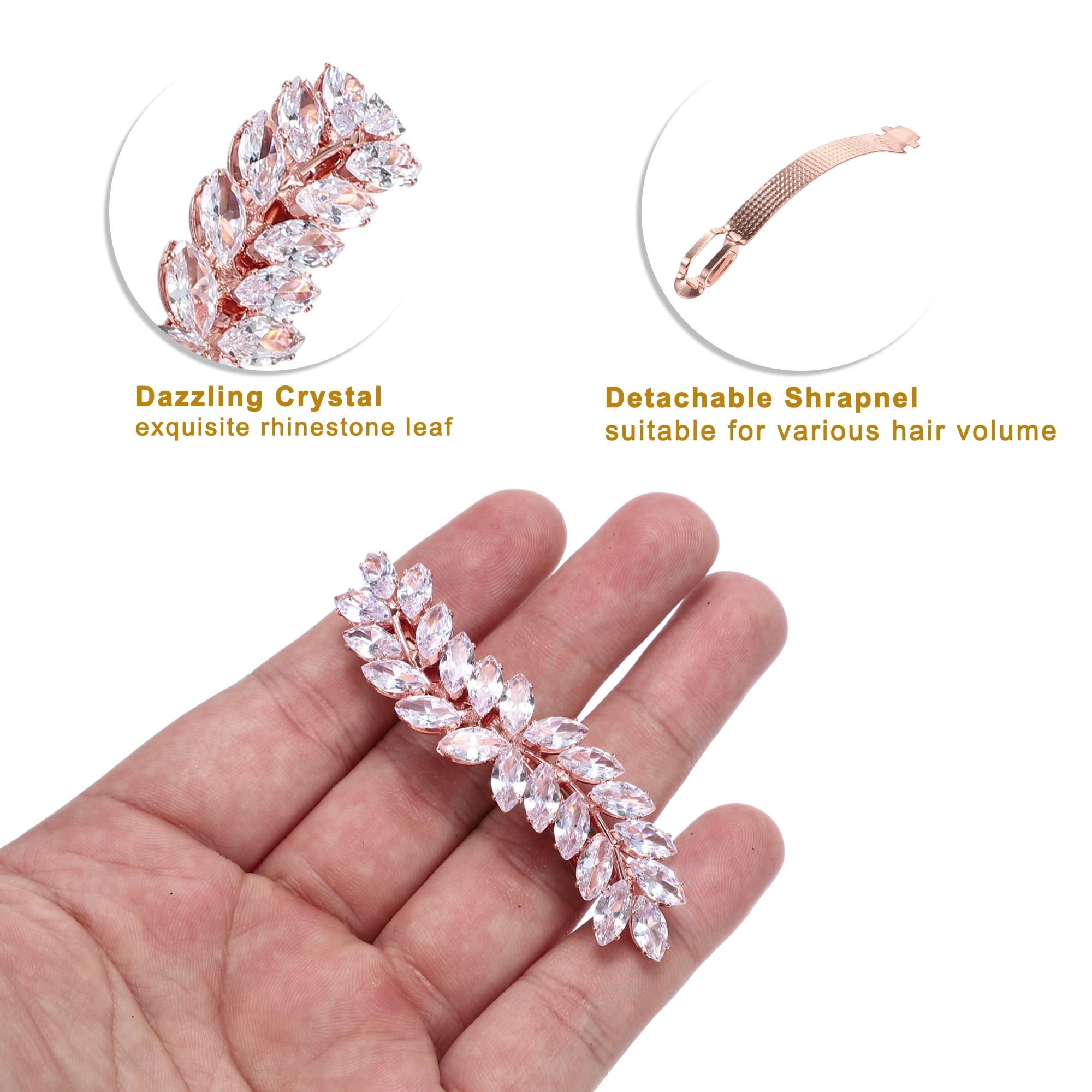 Unique Bargains Crystal Leaf Hair Barrettes, Rhinestone Hair Clips Rose Gold Tone