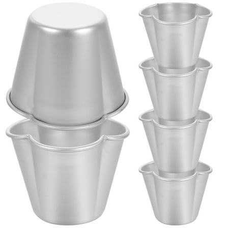 6Pcs Silver Aluminum Alloy Pudding Molds for Steaming and Baking Cakes, Muffins, and Jelly