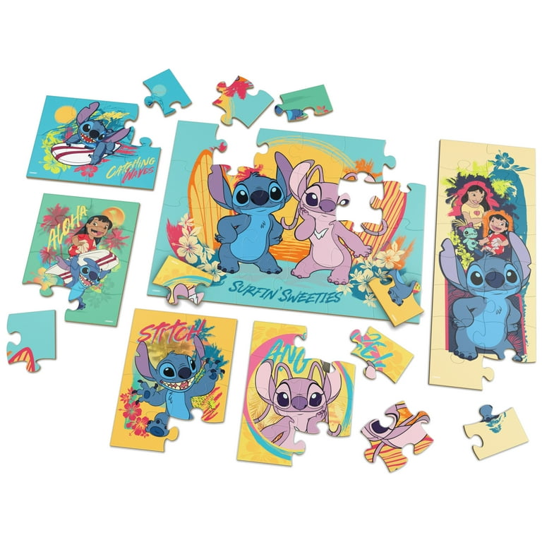 Spin Master Games, 6-Pack of Disney Stitch Wood Jigsaw Puzzles for