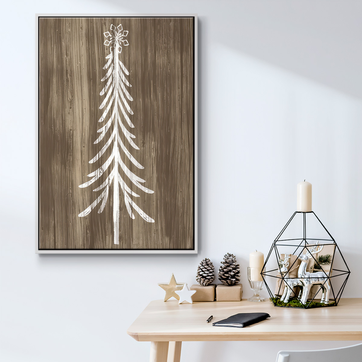 Barnwood Wonderland IX - Framed Gallery Wrapped Holiday Canvas - 17 x 25 - White Frame