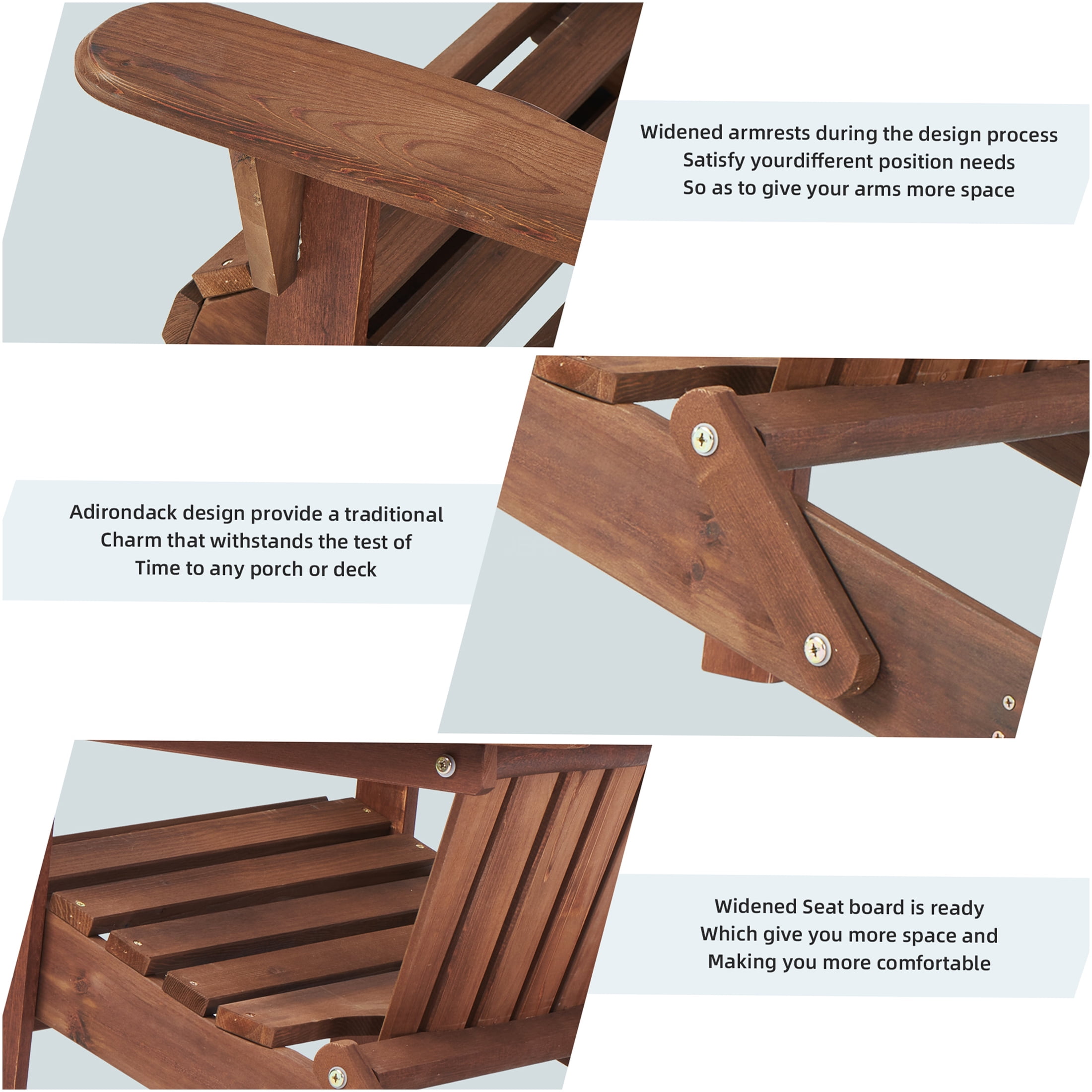 JERFIT 2-Pack Solid Wood Folding Adirondack Chairs, Natural & Light Brown Patio Lounge Chairs for Garden, Deck, Poolside & Outdoor Fire Pit